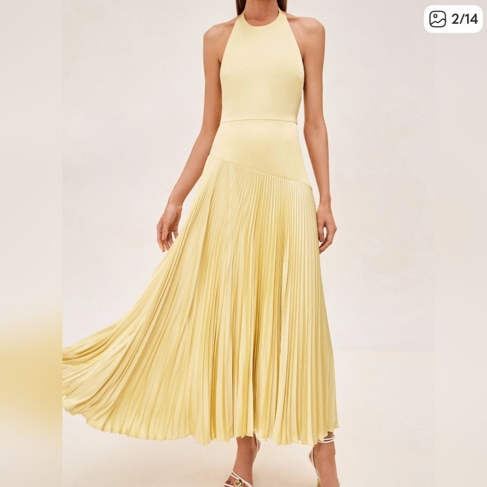 Alexis Yellow Halter Pleated Maxi Dress